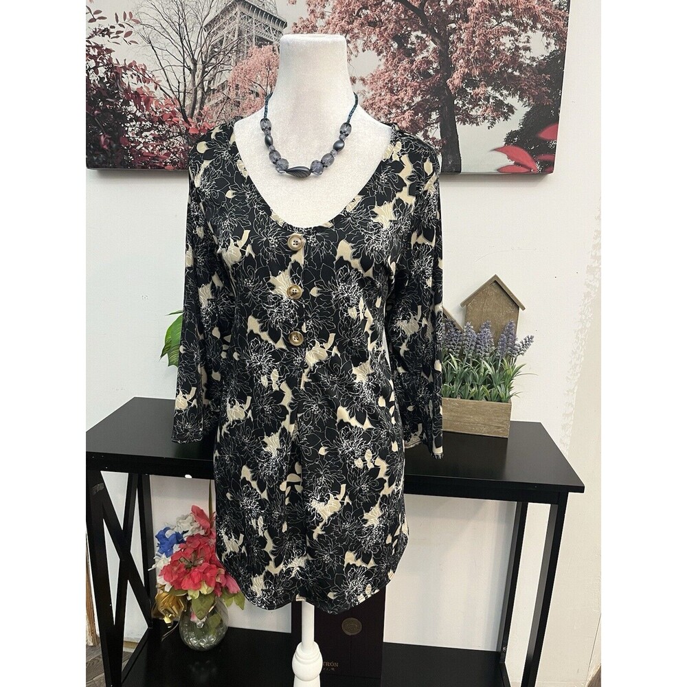 STAR Vixen Women’s Top Blouse Plus 2XL Scoop Neck Floral 3/4 Sleeve Pullover